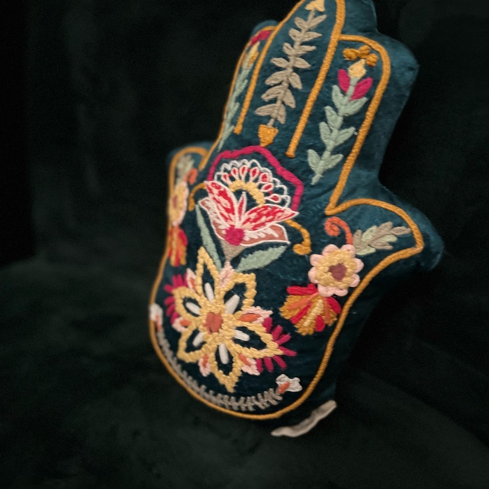 Cost Plus World Market Teal and Gold Embroidered Pillow